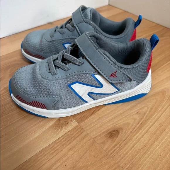 New Balance Gray and Red Kids Sneakers - Picture 1 of 7